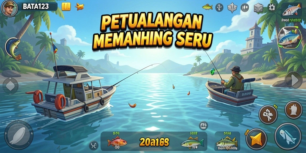 Tampilan gameplay seru dalam BATA123 saat menangkap ikan.