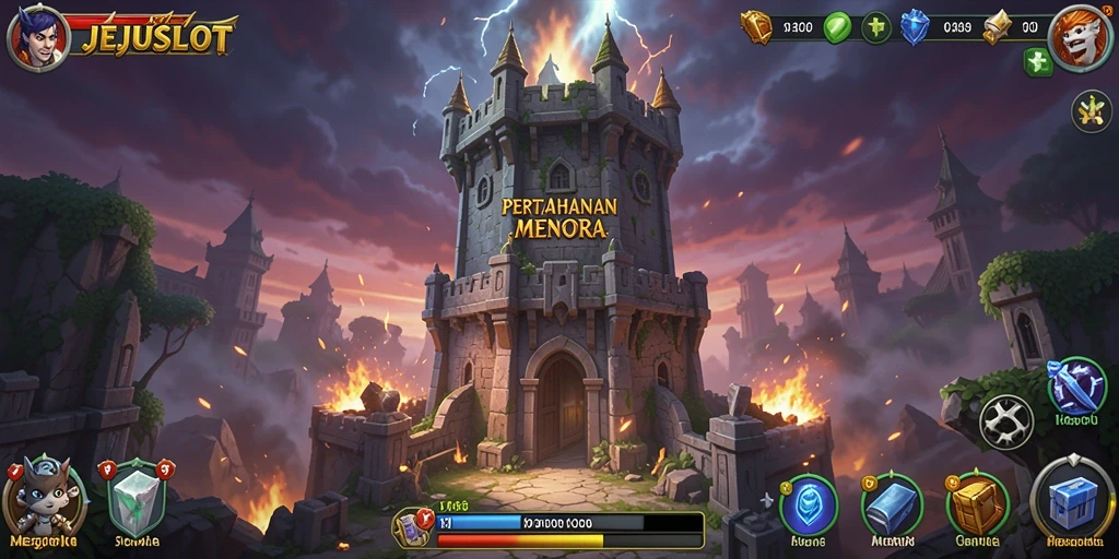 Tampilan menarik gameplay Tower Defense JEJUSLOT yang seru.