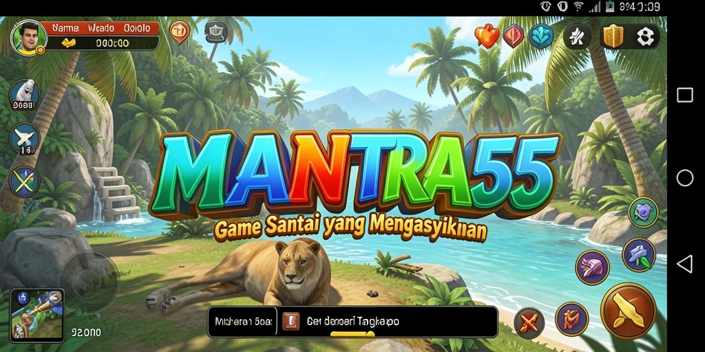 Tampilan gameplay <strong>MANTRA55</strong> yang ceria dan interaktif.
