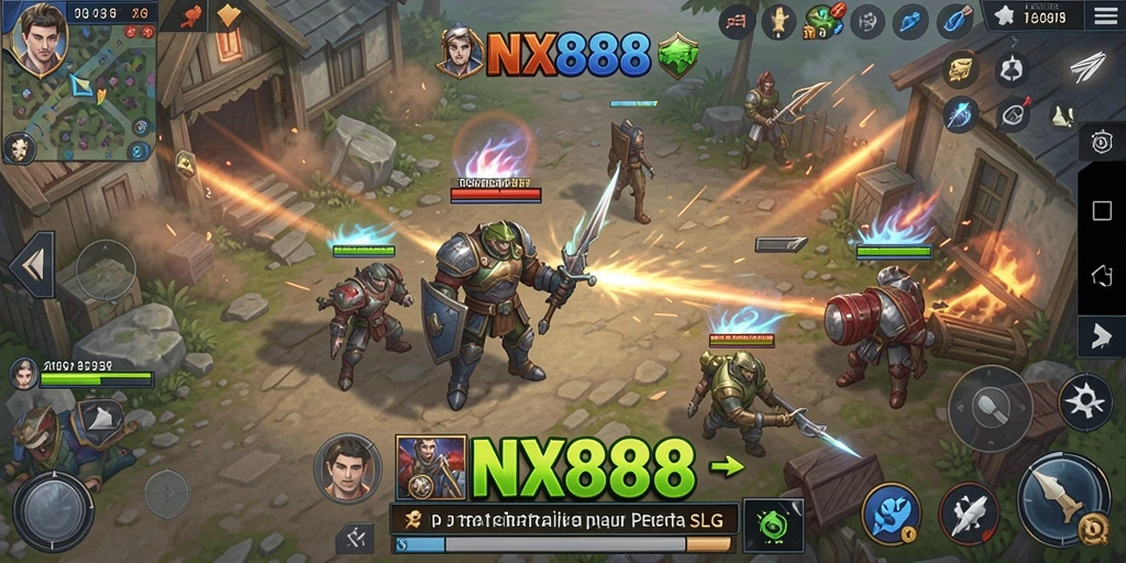 Screenshot gameplay NX888 yang menampilkan pertempuran strategis.