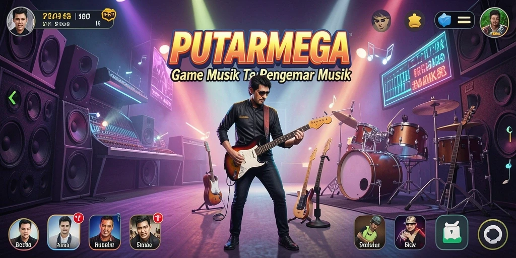 Tampilan gameplay PUTARMEGA dengan irama musik yang seru.