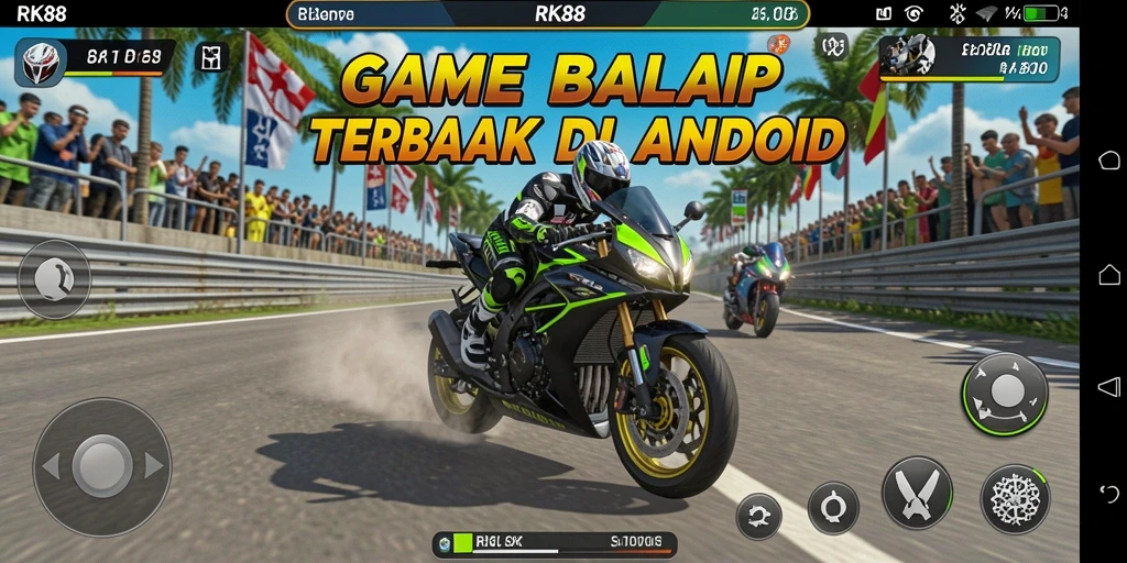 Tampilan gameplay RK88 dengan aksi balap motor yang mendebarkan.