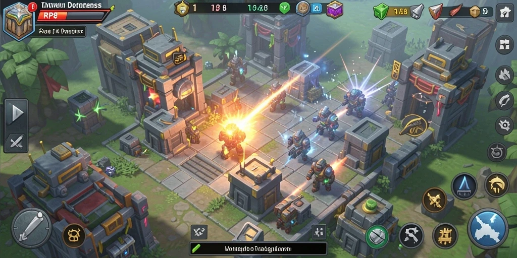 Screenshot gameplay RP8 menampilkan aksi seru dalam Tower Defense.