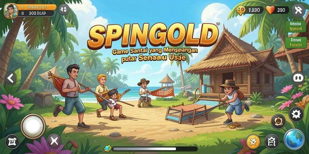 Tampilan gameplay SPINGOLD yang penuh warna dan menarik.