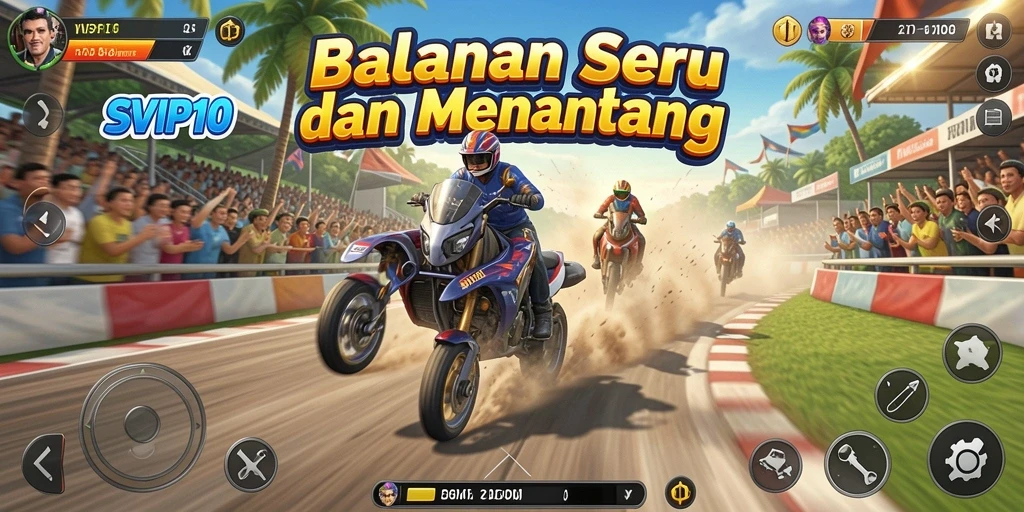 Tampilan gameplay SVIP10 dengan aksi balapan yang mendebarkan.
